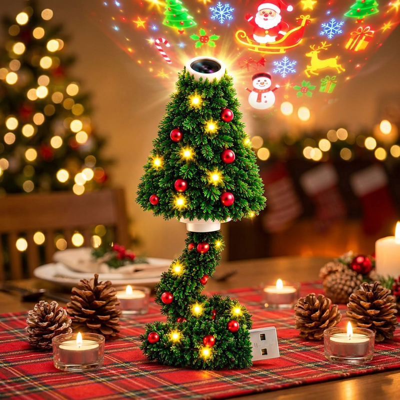 Portable LED Christmas Tree Projection Light USB Projector Holiday Decoration for Indoor Festive Atmosphere