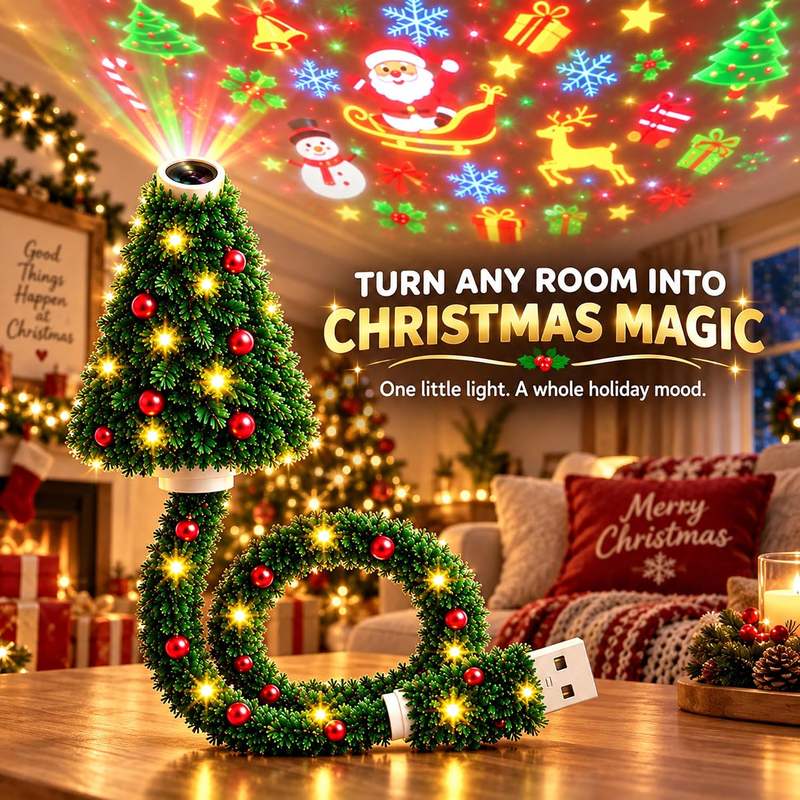 Portable LED Christmas Tree Projection Light USB Projector Holiday Decoration for Indoor Festive Atmosphere